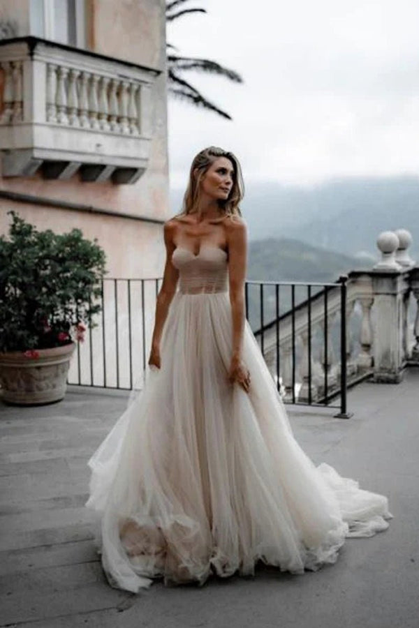 A-Line Sweetheart Tulle Long Wedding Dresses – Wedding Dress by kissprom | Available at KissProm