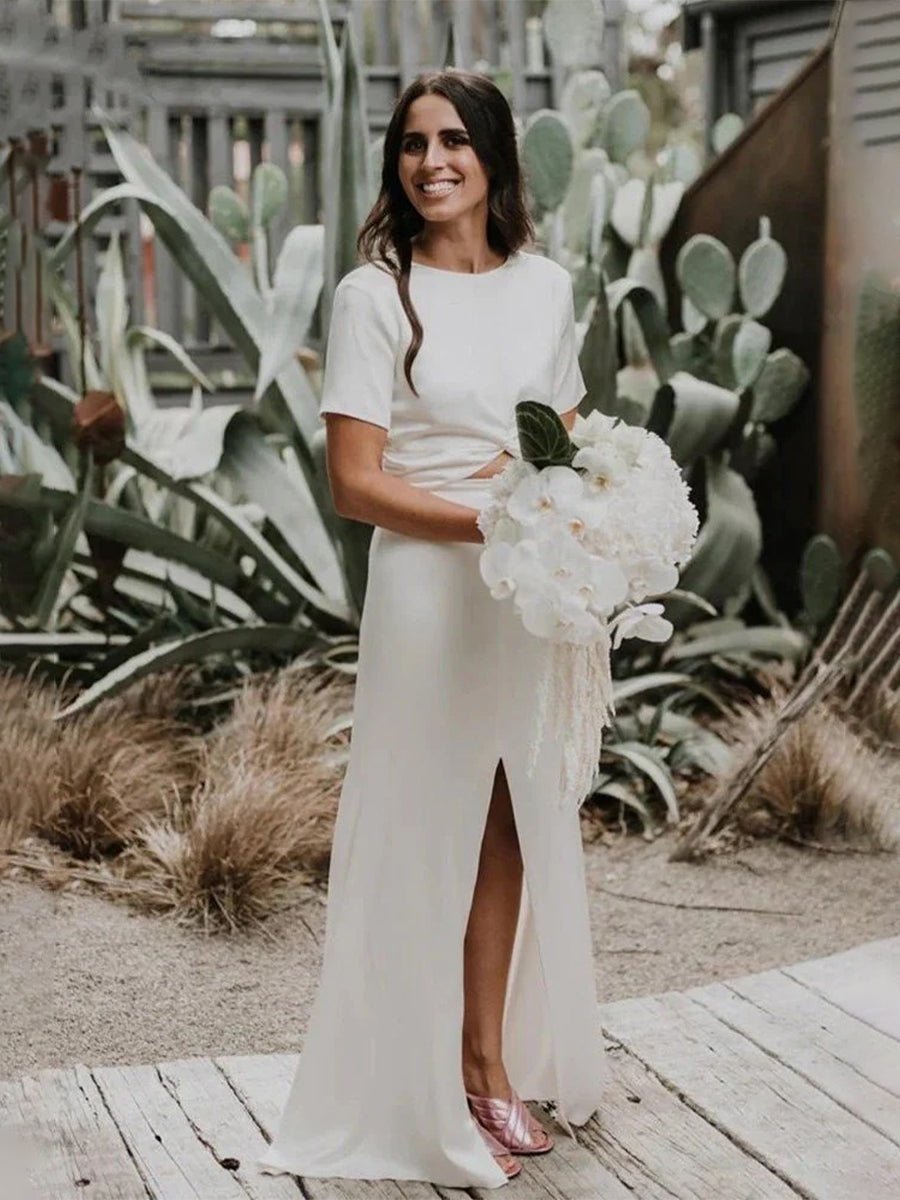 Sheath Engaged Noivas Wedding Dresses With Slit - KissProm