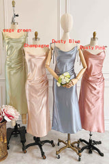 Sheath Champagne Long Bridesmaid Dress With Tie Shoulder