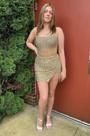 Bodycon Strapless Corset Beaded Mini Party Dresses – Homecoming Dress by KissProm | Available at KissProm