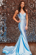 Sage Green Spaghetti Strap Backless Trumpet Long Gown - KissProm