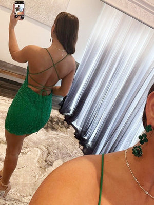 Amari |Sheath Spaghetti Straps Lace Short Homecoming & Cocktail Dresses – Homecoming Dress by KissProm | Available at KissProm