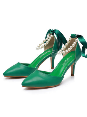 Matte Soft PU Leather Pointed Toe High Heels - KissProm
