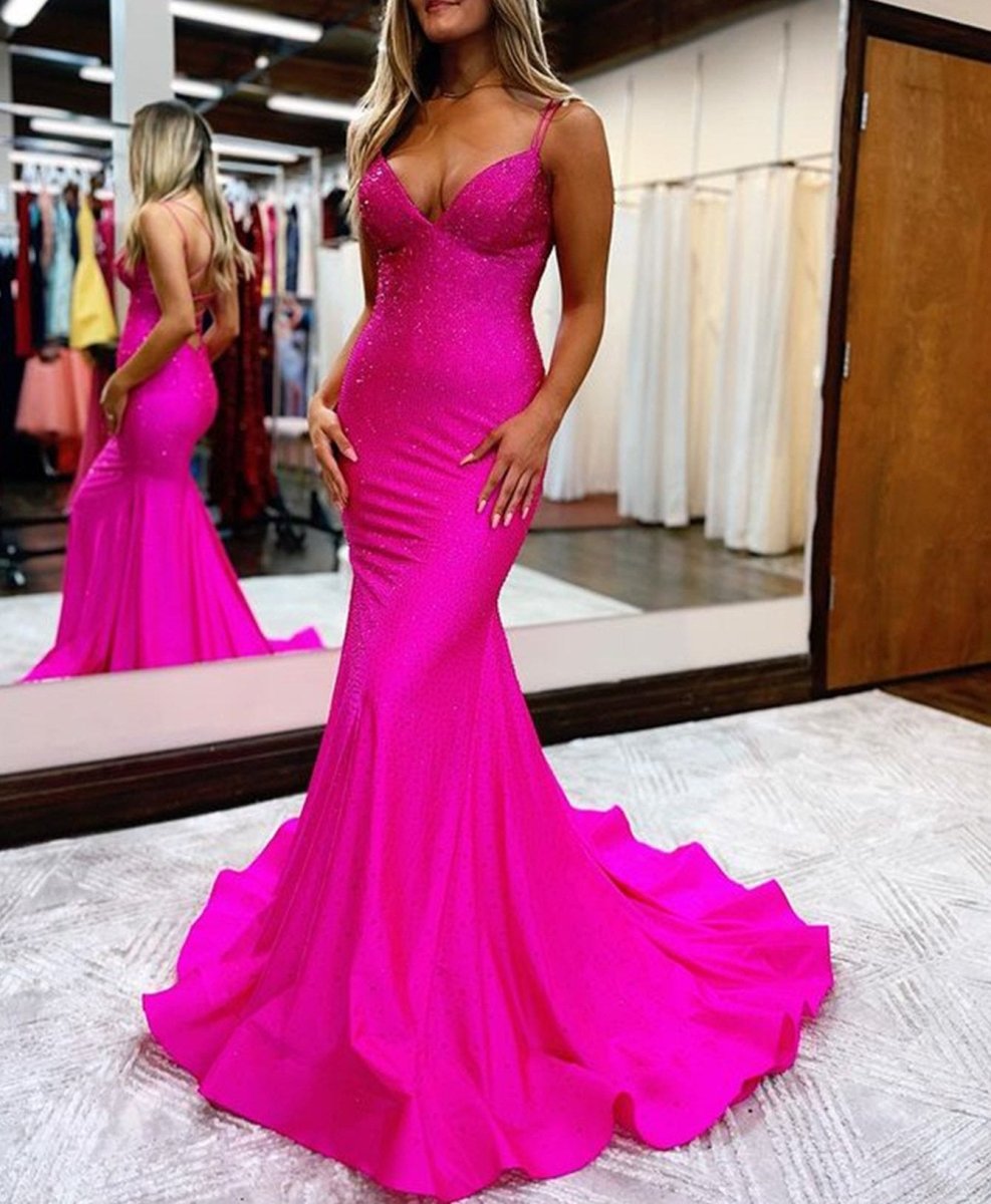Lilly Black Sparkly Mermaid V Neck Beaded Satin Long Prom Dress Lilly Black Sparkly Mermaid V Neck Beaded Satin Long Prom Dress