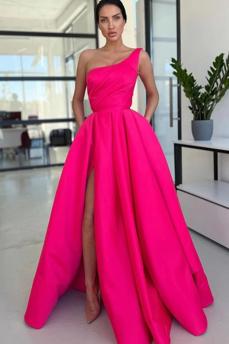 Fuchsia Cold Shoulder A Line Long Prom Dress