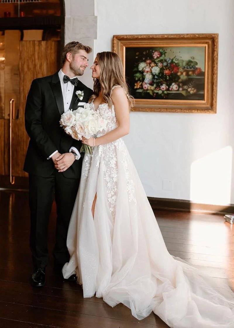 Fairy A Line Sweetheart Tulle Wedding Dresses with Appliques