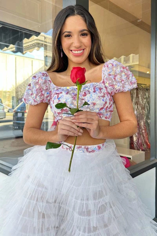 Layne |A line Square Neck Tulle Prom Dress with Ruffles - KissProm