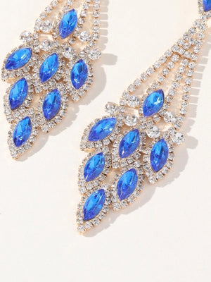 Blue Statement Rhinestones Tassel Long Earrings - KissProm