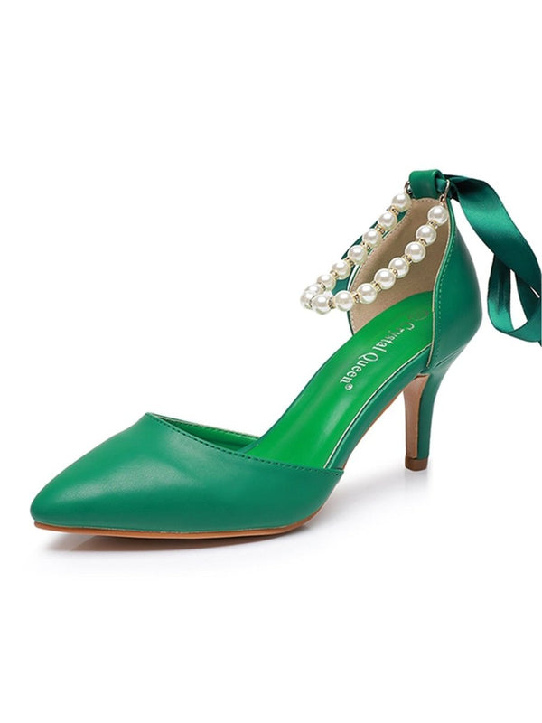 Matte Soft PU Leather Pointed Toe High Heels - KissProm
