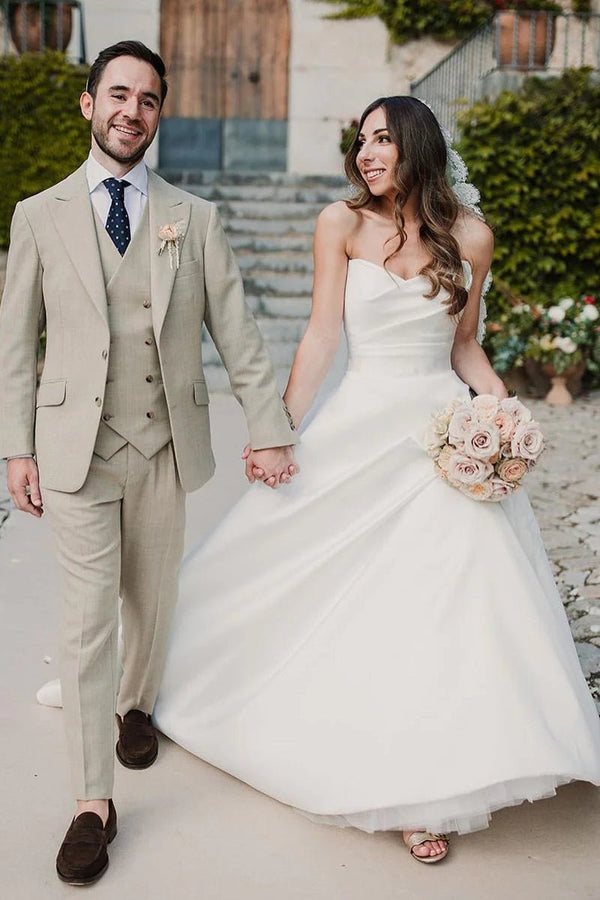 Elegant A-Line Sweetheart Satin Long Wedding Dresses