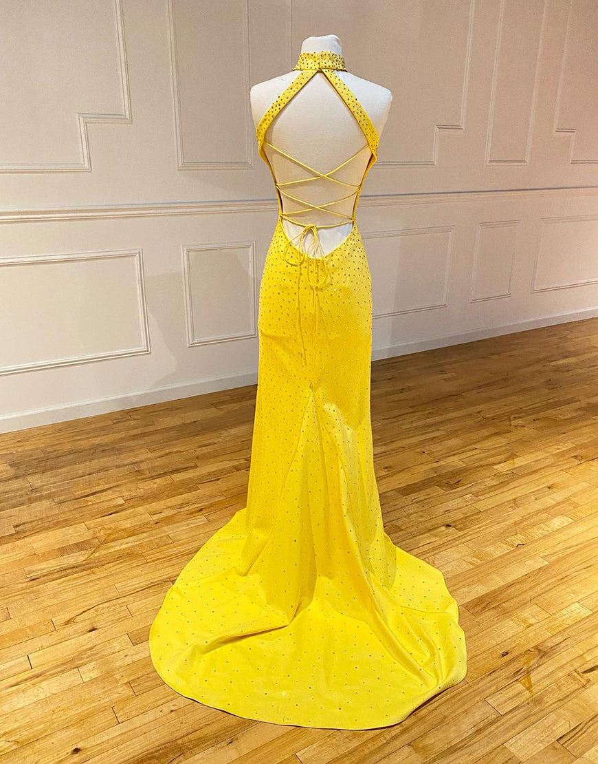 Aliyah | High Neck Mermaid Yellow Prom Dress with Split