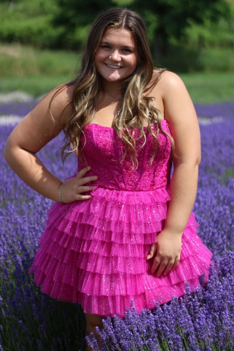 Sweetheart Purple A - line Tiered Ruffle Short Dress - KissProm