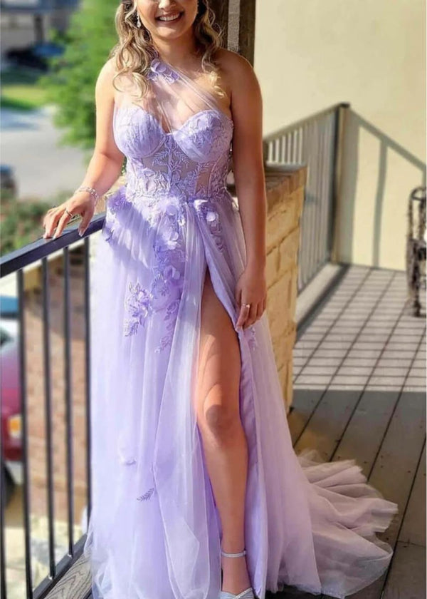 A Line One Shoulder Black Long Prom Dress with Appliques Black / 10 A Line One Shoulder Black Long Prom Dress with Appliques Black / 10