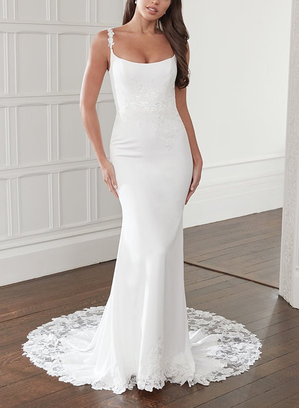 Trumpet Mermaid Square Neckline Lace Elastic Satin Wedding Dresses Black / 10 Trumpet Mermaid Square Neckline Lace Elastic Satin Wedding Dresses Black / 10