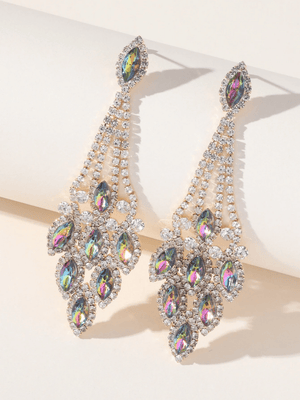 Blue Statement Rhinestones Tassel Long Earrings - KissProm