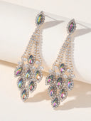 Blue Statement Rhinestones Tassel Long Earrings - KissProm