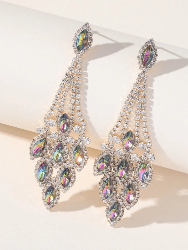 Blue Statement Rhinestones Tassel Long Earrings - KissProm