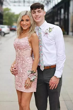 Amari |Sheath Spaghetti Straps Lace Short Homecoming & Cocktail Dresses – Homecoming Dress by KissProm | Available at KissProm