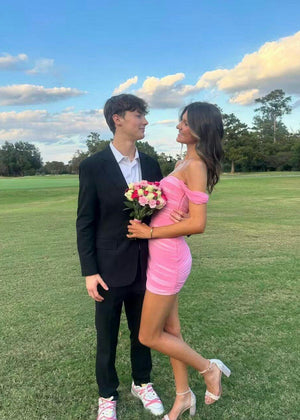 Anette | Pink - Off The Shoulder Tulle Short Homecoming Dresses