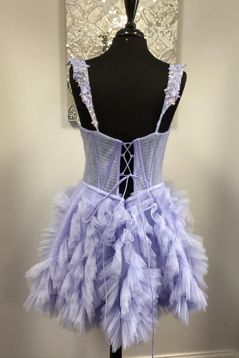 Straps Lavender A - line Ruffle Short Homecoming Dress - KissProm