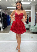 Reana | A- Line Sky Blue Sequins Multi-Layers Short Homecoming Dress