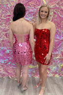 Bodycon Strapless Royal Blue Short homecoming Dresses with Beading