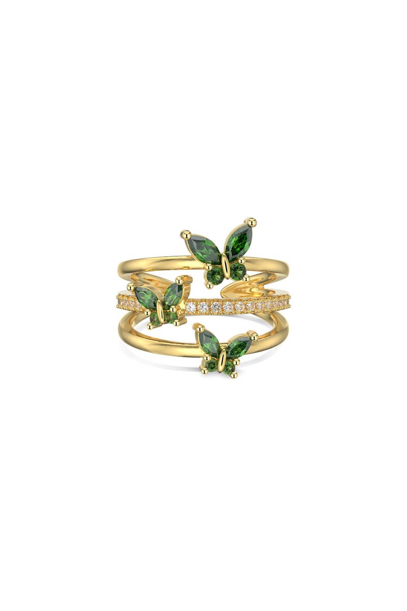 18k Gold Plated Butterfly Adjustable Triple Wrap Open Ring