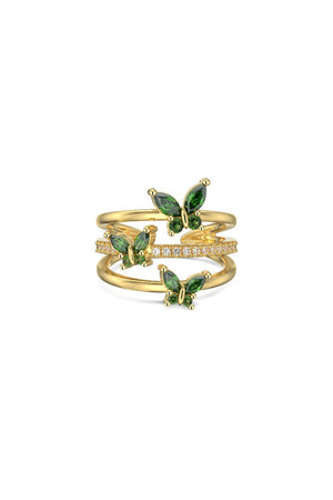 18k Gold Plated Butterfly Adjustable Triple Wrap Open Ring
