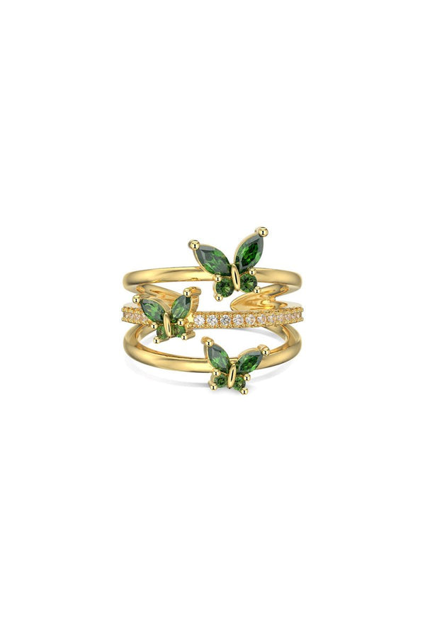 18k Gold Plated Butterfly Adjustable Triple Wrap Open Ring