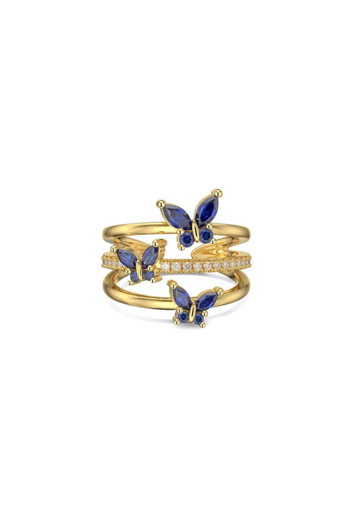 18k Gold Plated Butterfly Adjustable Triple Wrap Open Ring