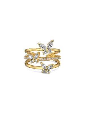 18k Gold Plated Butterfly Adjustable Triple Wrap Open Ring