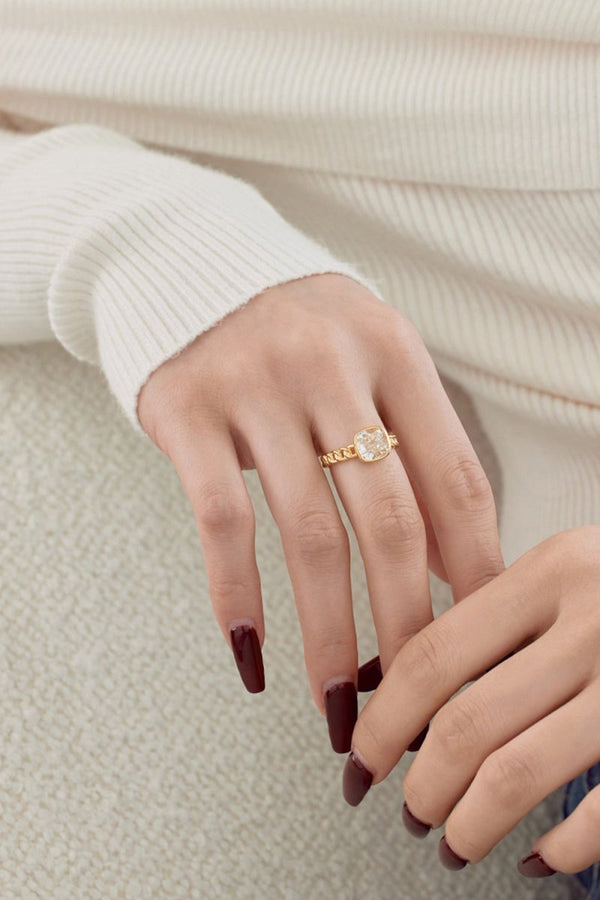 18K Gold Plated Fat Square Bright Zircon Ring