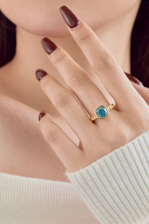 18K Gold Plated Fat Square Bright Zircon Ring