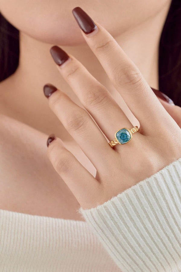 18K Gold Plated Fat Square Bright Zircon Ring