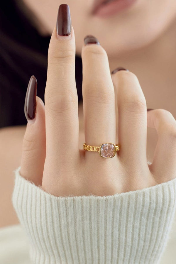 18K Gold Plated Fat Square Bright Zircon Ring