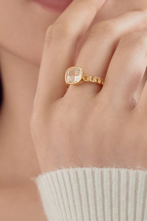 18K Gold Plated Fat Square Bright Zircon Ring
