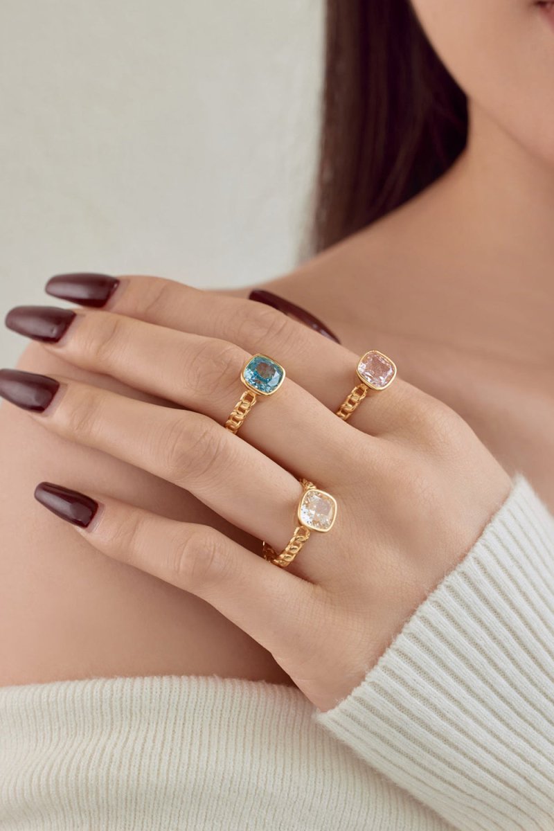 18K Gold Plated Fat Square Bright Zircon Ring