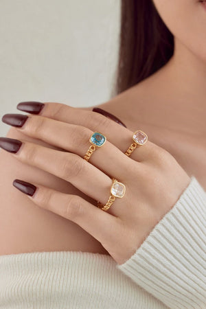 18K Gold Plated Fat Square Bright Zircon Ring