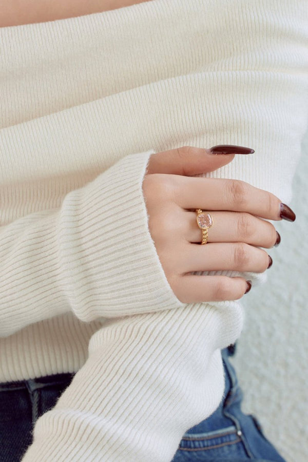 18K Gold Plated Fat Square Bright Zircon Ring