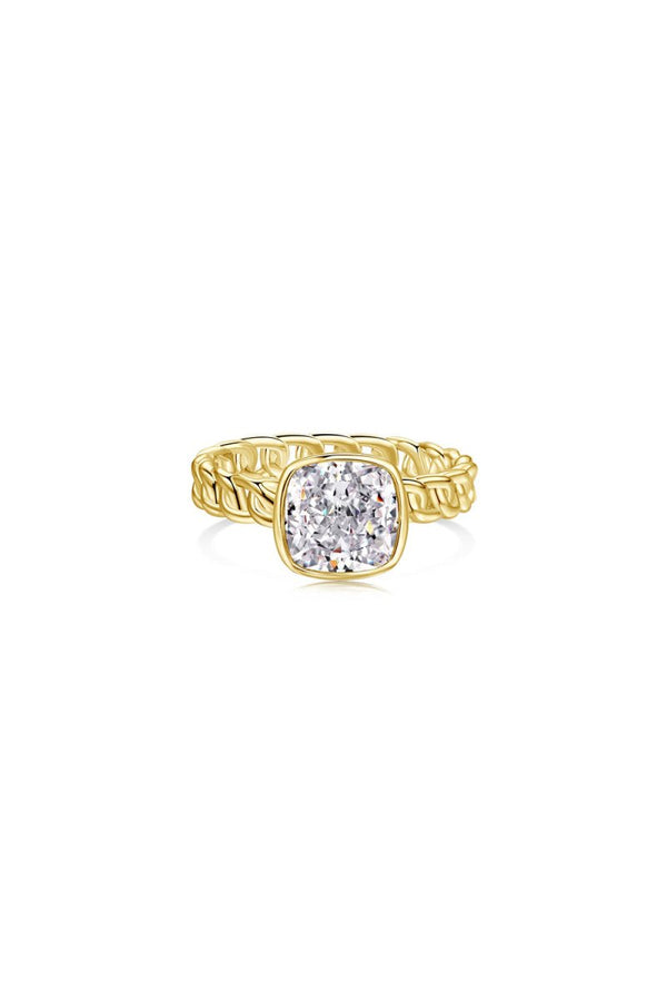 18K Gold Plated Fat Square Bright Zircon Ring