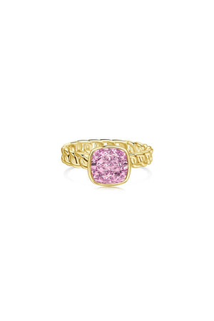 18K Gold Plated Fat Square Bright Zircon Ring