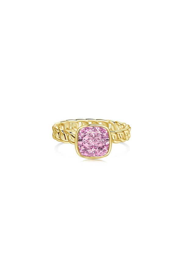 18K Gold Plated Fat Square Bright Zircon Ring