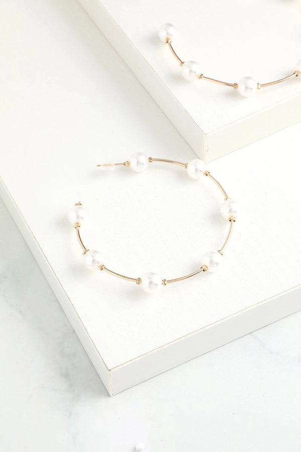 White Pearl Circle Earrings - KissProm