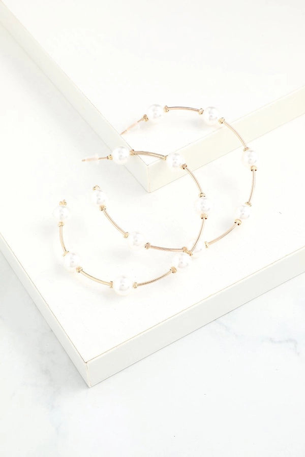 White Pearl Circle Earrings - KissProm