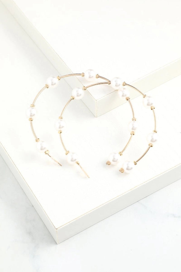 White Pearl Circle Earrings - KissProm