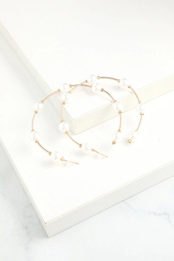White Pearl Circle Earrings - KissProm