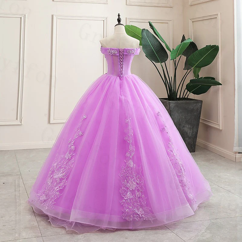 Lilac Off the Shoulder Quinceanera Dress Ball Gown with Appliqued