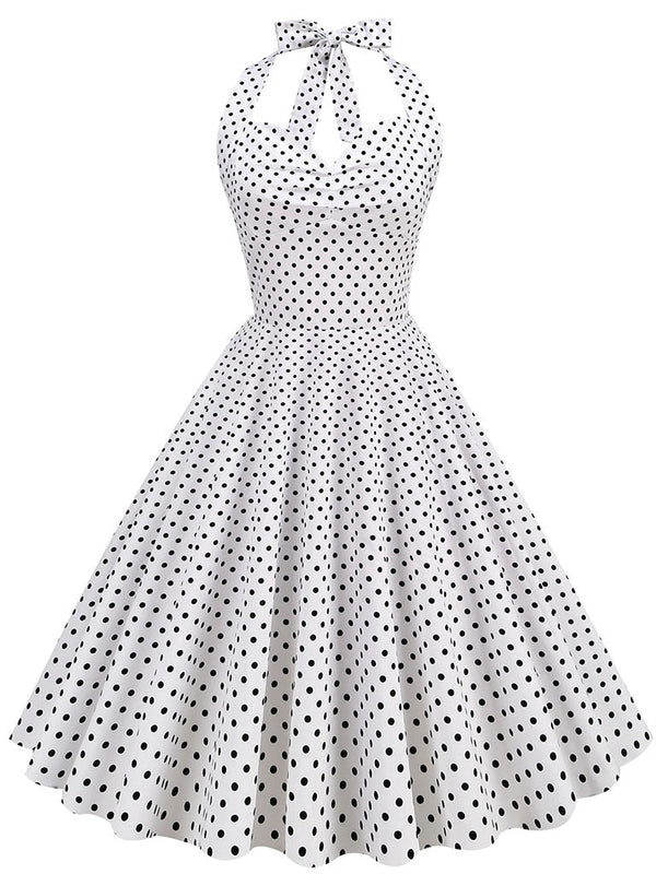 Red Polka Dots Halter Classis Style 1950S Dress