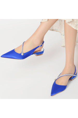 Beaded Pointed Toe Buckle Kitten Heels - KissProm