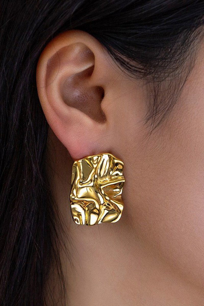 Geometric Rectangle Gold Stud Earrings - KissProm